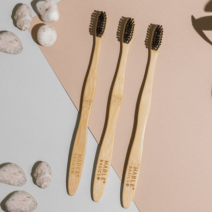 MABLE Basics, MABLE bamboo Toothbrush with castor oil bristles and a compostable bamboo base, plastic toothbrush alternative, affordable bamboo toothbrush, bamboo toothbrushes